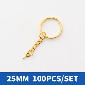 100PCS/SET  Ring Gantungan Kunci Emas Ring Gantungan Kunci Kecil 25mm Ring Gantungan Kunci Gepeng Untuk Kerajinan Tangan DIY