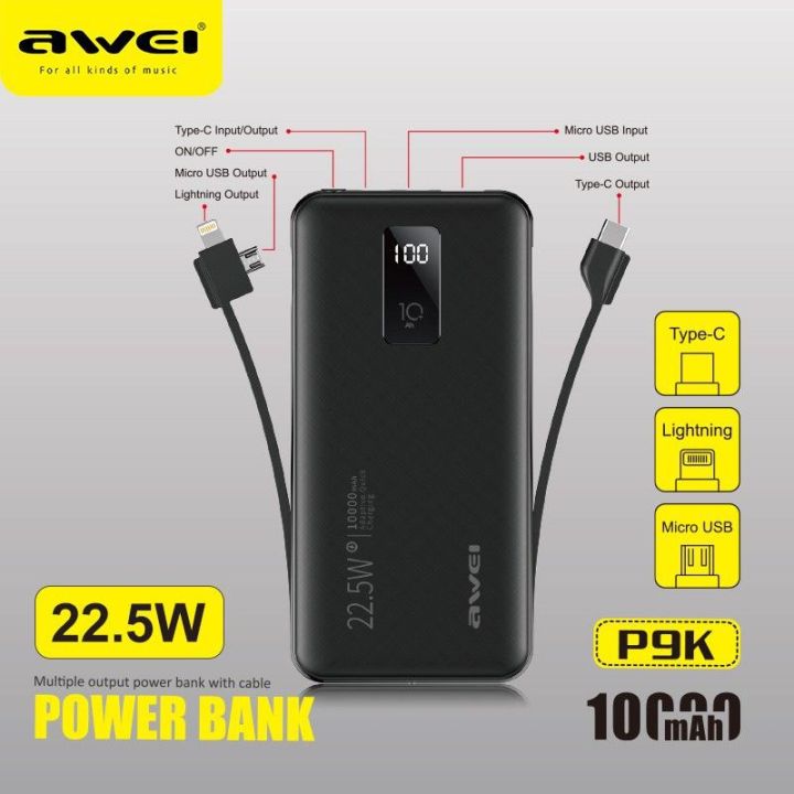 AWEI P9K10000mAh Power-Bank 22.5W Fast Charging Input Output Mobile ...