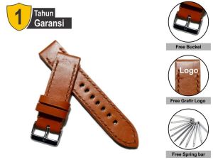 Tali Jam Kulit Asli Sapi Model Aden 1 Custom Grafir Logo Warna Tan TJ14323 Garansi 1 Tahun