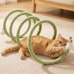 LETIGO Plush Fabric Cat Tunnel Toy Spring Design Spiral Cat Playhouse Pom Pom Ball Kitten Self-Play Toy Indoor Cats Playtime