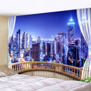 Balcony Night View Tapestry Live Streaming Bedroom Decor Hanging Background Wall 3D Printing Cloth Curtain Home Living Room Decoration