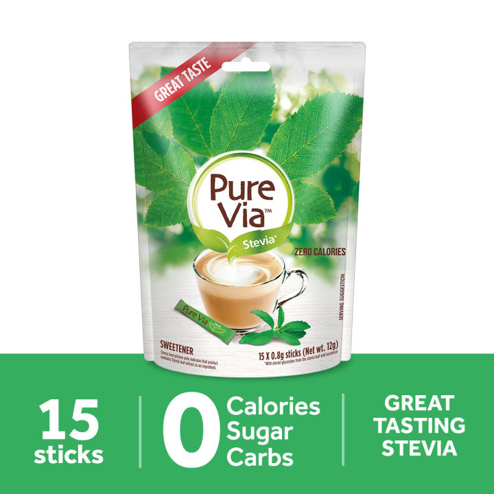PURE VIA STEVIA 15 sticks, Zero Calorie Sweetener Stevia Leaf Extract