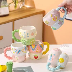 GAOSU Cute Ceramic Breakfast Cup Gourd Shape Hand Painted Water Cup Personality Cartoon Coffee Mug For Home Kitchen