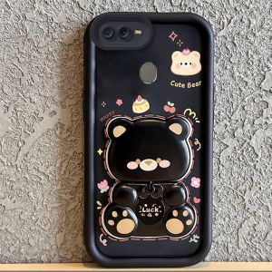 Case for oppo a5s oppo a12 oppo A7 oppo a3s oppo a12e F9 phone casing Softcase Silicone shockproof Cover new design aesthetic Rotatable mirror Cute Bear with holder JTXXZJ01