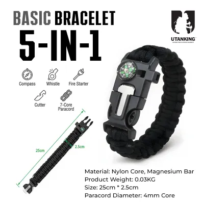 UtanKing™ Survival Paracord Bracelet Tali Multi-Function Emergency Gear Camping Hiking Rope Band