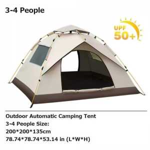Automatic portable folding waterproof camping tent Automatic 3-4 large space Instant tent pop out ultra light yurt 4 seasons waterproof and windproof camping tent Double cover mosquito screen quickly open outdoor camping tent