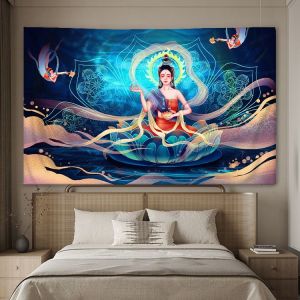 ผ้าแขวนภาพจิตรกรรม Dunhuang สไตล์จีน ผ้าคลุมโซฟาห้องนั่งเล่น ผ้าพื้นหลังตกแต่งข้างเตียง ผ้าพื้นหลังการถ่ายทอดสด ผ้าตกแต่งผนัง ผ้าคลุมตกแต่ง ผ้ากั้นห้อง