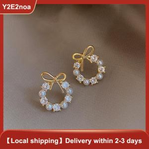 【Y2E2noa】 Elegant Trendy Wreath Bow Stud Earrings For Women Imitation Jewelry Gift