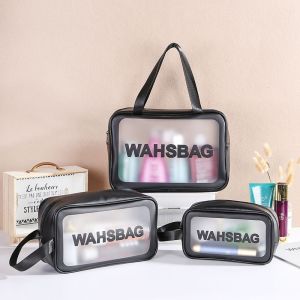 Clear Cosmetic Bag - Travel Toiletry Bag for Women and Men Waterproof Toiletry Organizer Large Capacity Makeup Pouch for Traveling Bathroom Gym Black
