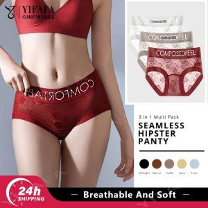 YIFAFA กางเกงในลูกไม้3ชิ้น/เซ็ตสำหรับผู้หญิงกางเกงในขอบ M-XXL 5ชุดชั้นในสีขนาดพลัสระบายอากาศขึ้นปานกลางขนาดพิเศษ