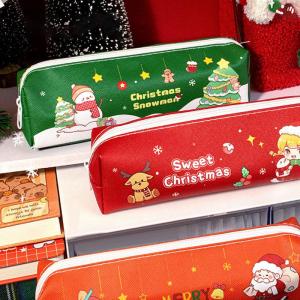 WP💓💛💖 Kawaii Christmas Pencil Case Cartoon Large Capacity Pencil Storage Bag School Stationery Supplies Cute Xmas Gifts