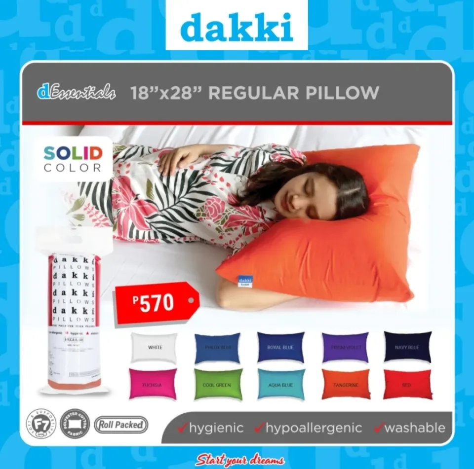 Dakki Essentials Regular Queen Size Pillow 18 x 28 Solid Color 1pc Hygienic Hypo Allergenic Washable Durable Regular Pillow Polyester Cotton Fabric 100 Authentic Dakki Pillow Authorized Dakki Distribu...