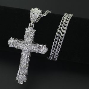 Fashion Vintage Flame Cross Pendant Necklace Waterproof Titanium Steel Gothic Jewelry for Men Women