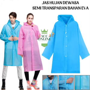 Jas Hujan Dewasa Bahan EVA Tebal Model Ponco Anti Air / Mantel Jubah Poncho Fashion Korea + Hoodie Berkualitas Anti Basah