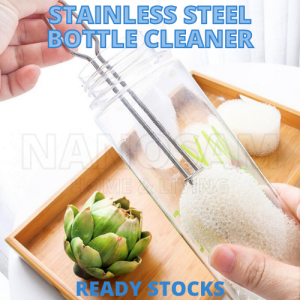 Bottle Cleaner Sponge Brush Stainless Steel Handle Deep Cleaning Bottle Cup Jar Pencuci Botol