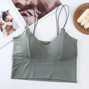 Ready Stock Ladies sling solid color ice silk seamless chest pad vest 女士吊带纯色冰丝无痕胸垫背心