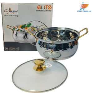 Stainless Steel 3L Cooking and Serving Pot with Glass Induction & Gas Compatible Golden Coated Handles