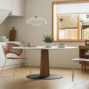 Dining Table Solid Wood Round Modern Simple Light Luxury Pure White Wood Rock Board Home Dining Table Chair Household Small Apartment