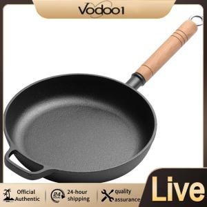 【Vodool】 Mini Cast Iron Skillet 24cm Nonstick Pan for Searing and Omelettes Durable Black Coating for Daily Use
