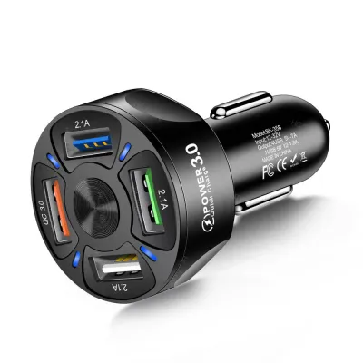 (Pengiriman cepat dikirim dari Jakarta) Pengisi Daya Cepat Mobil USB 4 Port 5V/3A 9V/2A 12V/15A QC3.0 3A+3*24A 12-24V Tampilan LED Deteksi Tegangan Isi Daya Cepat untuk Slot Pemantik Mobil
