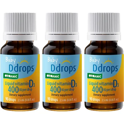 Ddrops Organic Vitamin D3 400 IU | Baby Teeth & Bone Development | Preservative-Free | 2.5ml