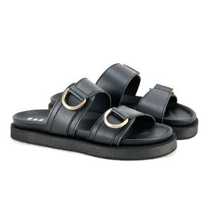 CBR SIX Sandal kasual wanita / Model flat ringan modis / Kulit sintetis hitam SHC 001