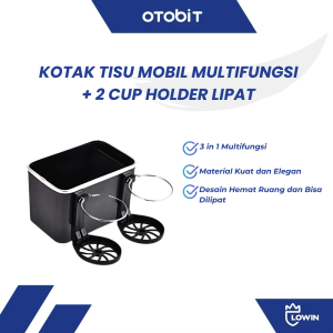Organizer Tisu & Cup Holder Multifungsi untuk Sandaran Tangan Mobil - Warna Hitam