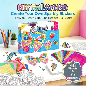Kids Foil Art Activity Set DIY Coloring Craft Kit Make Your Own Animal Unicorn Stickers Educational Arts Crafts Classroom Party Birthday Gifts