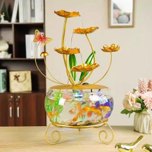 Elegant Micro-Landscape Desktop Aquarium with LED Light Mini Betta Fish Bowl with Butterfly Design New