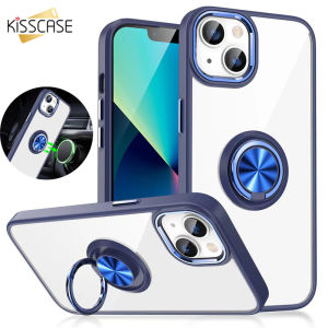 KISSCASE Clear Acrylic Magnetic Ring Holder Case For iPhone 14 ProMax 13 11 12 Pro XS Max X XR 6S 7 8 Plus SE Plating Camera Frame Shockproof Cover