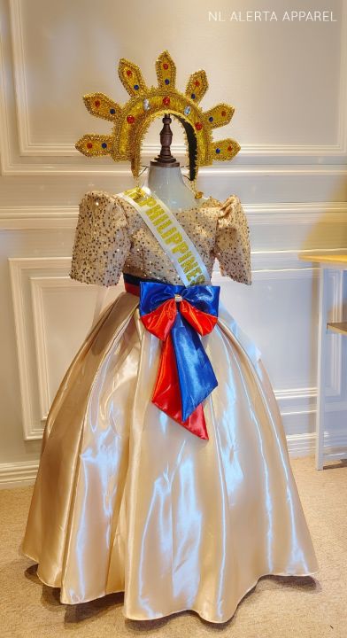 MODERN GOWN FILIPINIANA FOR KIDS Mini Princess Dress With Mestiza