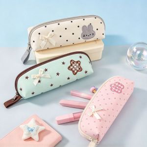 MIRELAE Plaid Pencil Case Polka Dot Fabric Pen Bag Large Capacity Pencil Pouch Girls