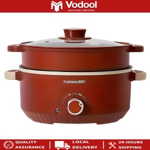 Double-Layer Electric Wok with Non-Stick Surface and Steamer Basket for Multi-Use Cooking