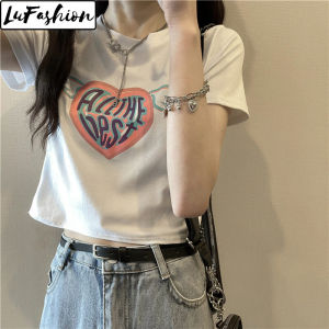 LuFashion Tops for Women Korean Cotton Summer Short Sleeve Print Casual T-Shirt