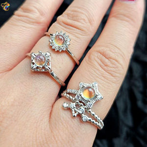 Madagascar Colorful Moonstone Titanium Adjustable Rings (3 Designs)