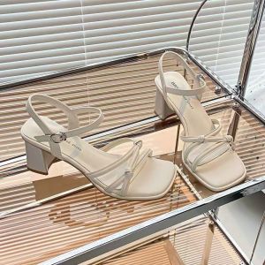 [Free Shipping] Silver sandals for women 2025 summer new fashion chunky heel high-end shoes elegant one-strap high heels