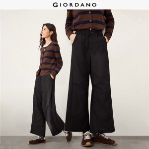 Giordano Beau Monde Women Pleated knee elastic waist wide leg pants Free Shipping 13416822
