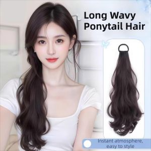 IIU Vitality Synthetic Wig Ponytail with Rubber Band High Elasticity Long Wavy Ponytail Hair Sweet Fluffy Hair Band Hairpiece for Kids and Women