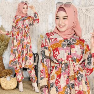 Fya Shope - Stelan Baju Tunik & Celana Wanita Muslimah Blouse Lengan Panjang Fashionable Baju Mewah Elegant Baju Tunik Wanita Busui Set Bucin / Good Quality / Best Seller / Real Pict