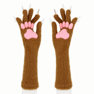 SHEBE668 Furry Cat Claw Gloves Long Silicone Paw Pads Plush Gloves Funny Cosplay Costume Accessories Animal Claw Hand Gloves Halloween