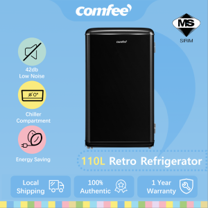 Comfee RCD93BL1MY(E) Compact Retro Mini Fridge 110L with Adjustable Thermostat Low Noise Energy-Saving Chiller Compartment