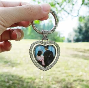 Crystal Diamond Double Side Photo Keychain | hand rotate | Gifts | Valentine | Christmas