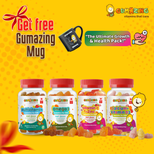 Gumazing Kids Daily Gummy Vitamin Bundle: Omega 3 Fish Oil Vitamin C + Zinc Calcium + Vitamin D3 Multivitamin 4 Pack + Free gift  toy travel bag and soccer ball