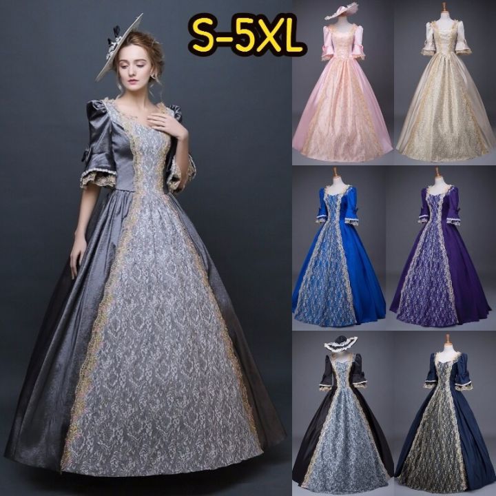 18Th Century Medieval Dress Women High Waist Half Sleeve Ball Gowns