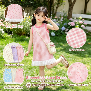 AILEBE Kids Dresses 100% Cotton Sleeveless Lace Trim Dress Soft Breathable Summer Wear Korean Style Slim Elegant Fit Cute Princess Look OOTD Pambahay For Baby Girls 0-13 Years Perfect For Daily Parties Outfit