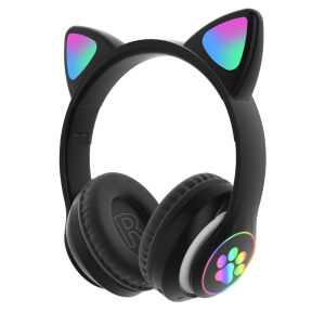 Banchugw 2023 Flash Light Cute Cat Ears Bluetooth Wireless Headphone with Mic Can control LED Kid Girl Stereo Music Helmet Phone Headset Gift