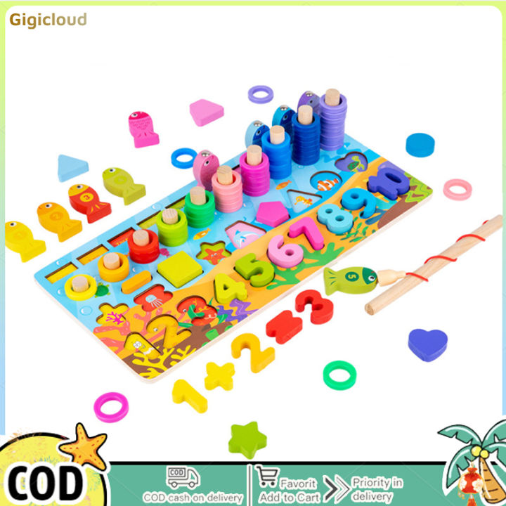 Wood Logarithmic Board Magnetic Fishing Educational Toy Multi-function ...