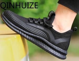 QINHUIZE Safety shoes breathable protective shoes mens smash-proof piercing summer soft lightweight protective shoes work shoes steel toe safety boots