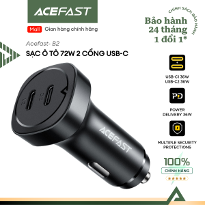 Tẩu sạc ô tô ACEFAST B2 công suất 72W 2 cổng USB-C hỗ trợ sạc nhanh - Hàng chính hãng