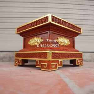 Đế vuông chân loa hoa sen gỗ hương rát vàng cao 20cm
